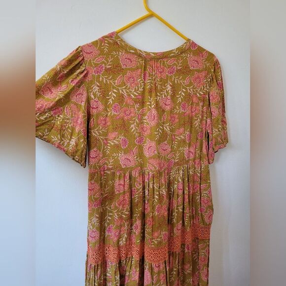 Downeast Floral Tiered Maxi Dress Bohemian Gypsy Hippie Cottage Prairie Large - Picture 13 of 14